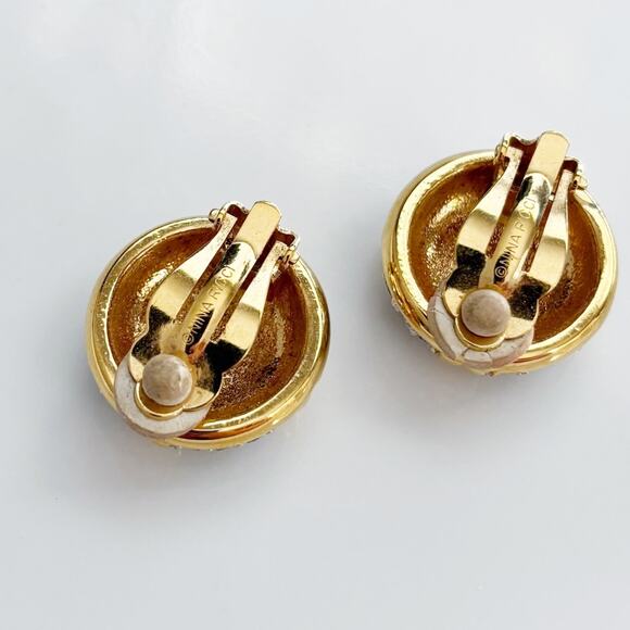 Vintage Nina Ricci Rhinestone Gold Tone Clip-On Earrings Signed - Picture 8 of 15